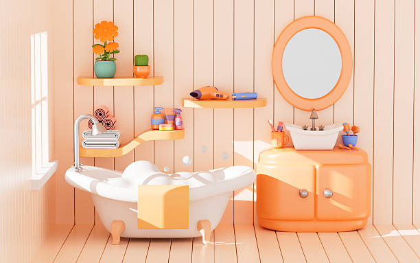 istock Cartoon bathroom model with bathtub, 3d rendering. 2226390456