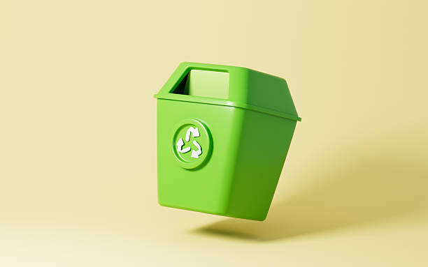 istock Cartoon trash can with a recyclable logo, garbage sorting, Environmental protection concept, 3d rendering. 2226390530