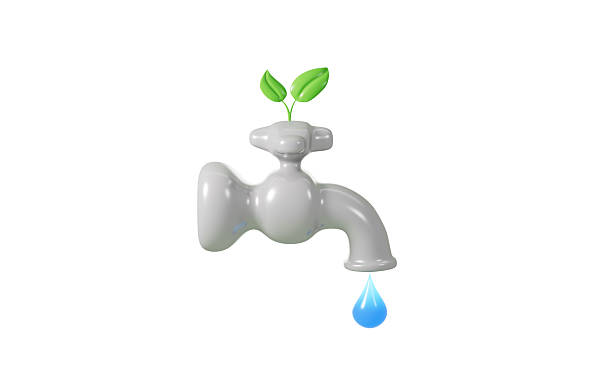 istock Cartoon faucets and water drops, water conservation concept, 3d rendering. 2226390664