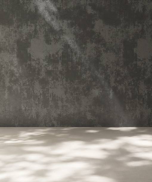 istock Empty outdoor room with dappled sunlight, tree foliage shadow on black wall, beige brown floor for modern, luxury interior design decoration, product background 3D 2226398441