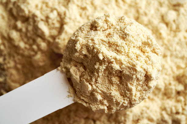 istock Whey protein powder in a measuring scoop, top view 2226417794