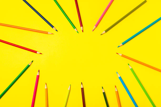 istock Colored pencils on a bright colored background. Equipment for coloring. Stationery for creativity.Back to school. Flatlay. Children's Creativity and Education. Rainbow.Space for text. Copy space. 2226417912