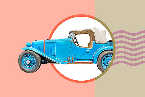 blue retro car on abstract background