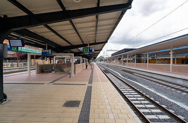 Groningen, The Netherlands - July 15, 2025:  a platform of the new, main railway station in Groningen.