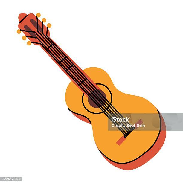 Stringed Instrument Figure Eight Body A Guitar With Strings In A Flat Style A Stringed Plucked Musical ...