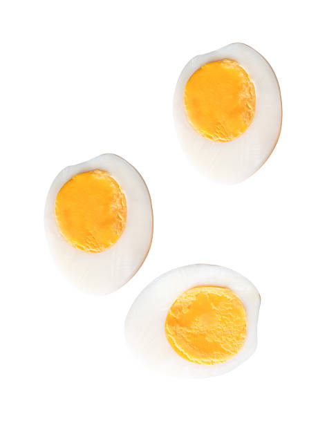 istock Top view set of cooked or boiled chicken eggs with egg yolk in three halves isolated on white background with clipping path 2226428769