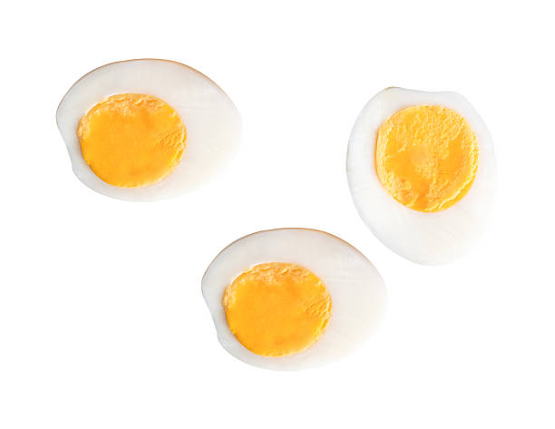 istock Top view set of cooked or boiled chicken eggs with egg yolk in three halves isolated on white background with clipping path 2226428774
