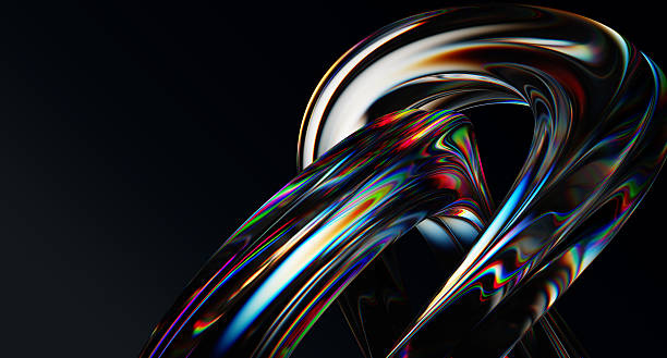 istock Abstract black background, liquid glass spectrum ribbon wave line with rainbow caustic effect. Fluid flow transparent curve shape with neon gradient light texture. Digital tech banner 2226430093