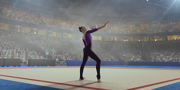 istock Rhythmic gymnastic girl on professional 3-d gymnastic stadium. 2226444365