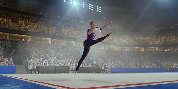 istock Rhythmic gymnastic girl on professional 3-d gymnastic stadium. 2226444368