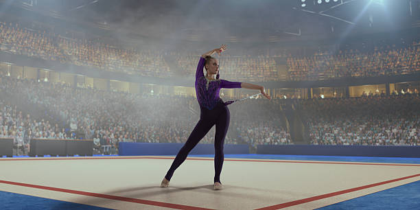 istock Rhythmic gymnastic girl on professional 3-d gymnastic stadium. 2226444382