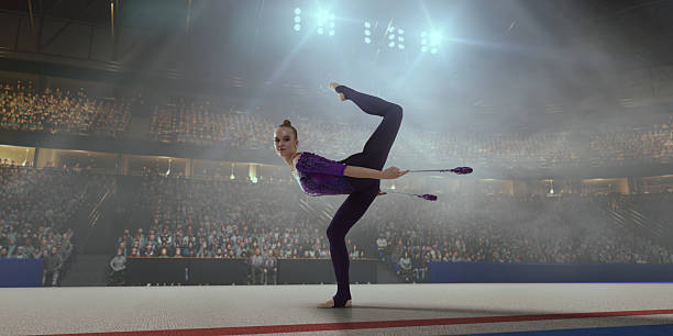istock Rhythmic gymnastic girl on professional 3-d gymnastic stadium. 2226444402