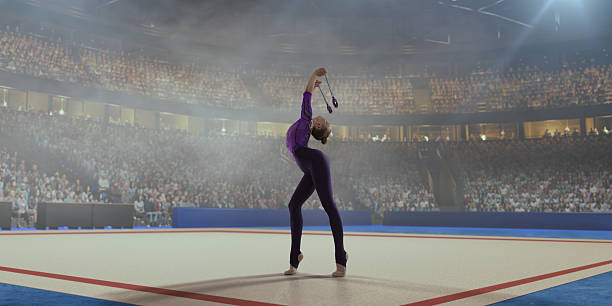 istock Rhythmic gymnastic girl on professional 3-d gymnastic stadium. 2226444424