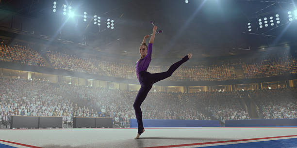 istock Rhythmic gymnastic girl on professional 3-d gymnastic stadium. 2226444529
