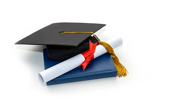 Diploma with graduate cap and textbook