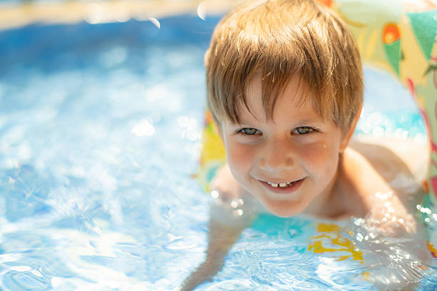 istock Happy boy swimming in a pool on summer holidays 2226453096