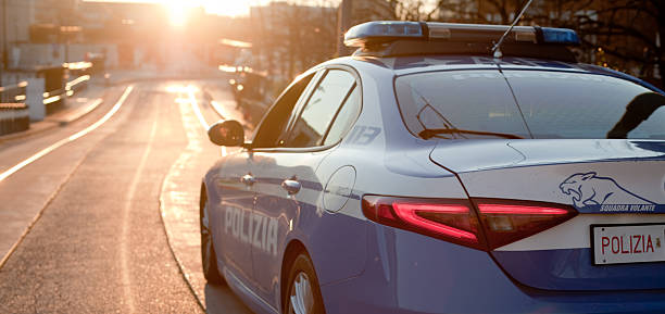 Padua, Italy - March 02, 2025. Italian Police in Padua during security activity in early morning. Alfa Romeo \