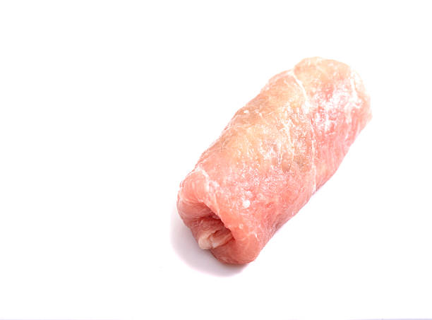 Piece of pork. Pork rolls on a white background  Stock Photo
