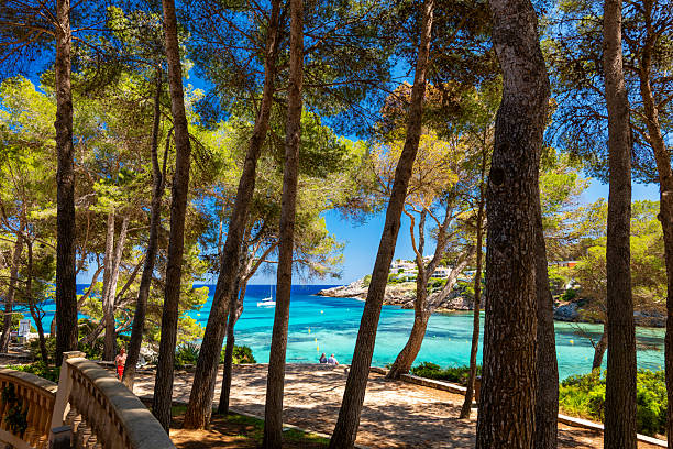 Cala Pi, small bay with turquoise water, cliffs and white sand on the south coast of the Spanish Balearic island of Mallorca.