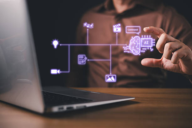 businessman use icon ai, Marketers education, research, analyze media video streaming content creation and online marketing strategies to grow their digital business.