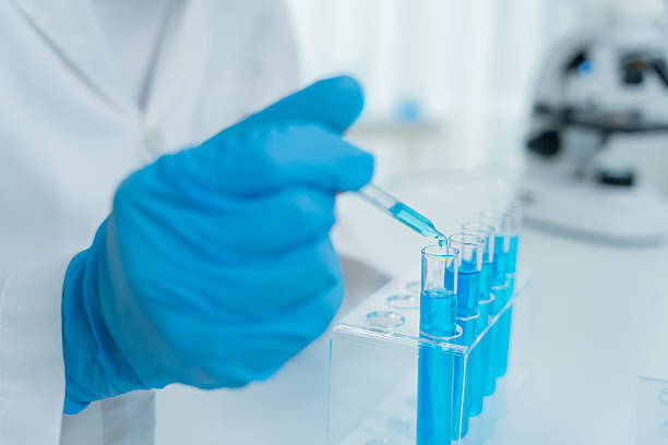 istock Scientist analyze biochemical samples in advanced scientific laboratory. Medical professional use dropper mix microbiological developmental of viral. Biotechnology research in  science lab. cosmetic 2226473304