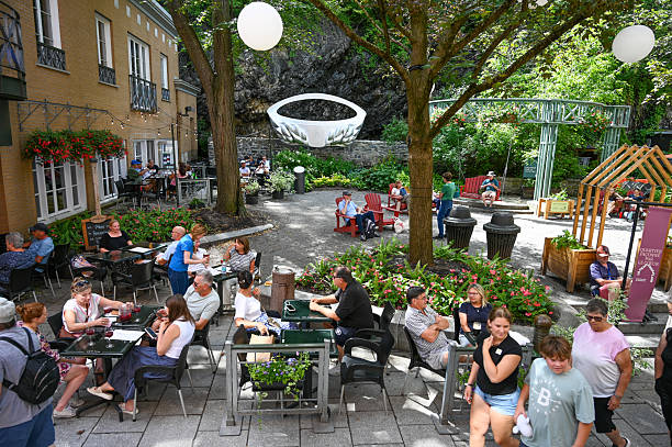 Crowd of tourists at Petit Champlain during a summer day downtown Quebec city