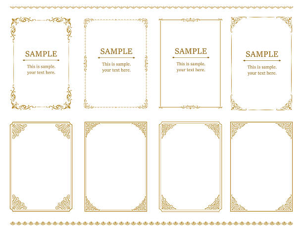 Elegant set of vintage gold frames and ornaments for invitations, certificates, menus, and classic luxury design projects
