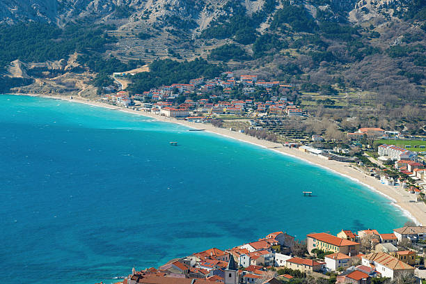 Beach at Baska town, island Krk, Croatia.