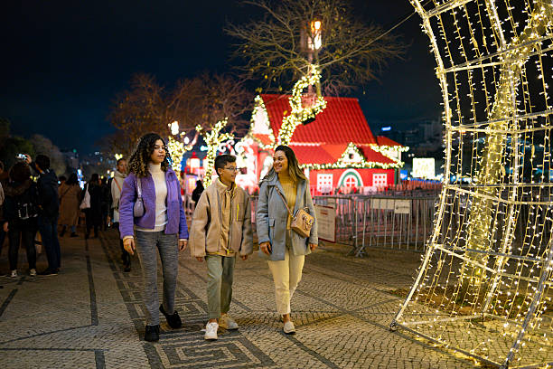 Tourists walking in Lisbon during Christmas celebrations