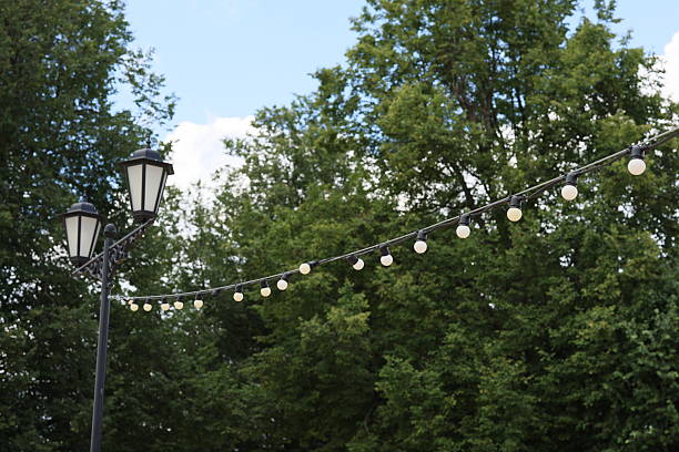 istock Beautiful and Charming Park, Enhanced by String Lights and Surrounded by Lush Green Trees 2226500841