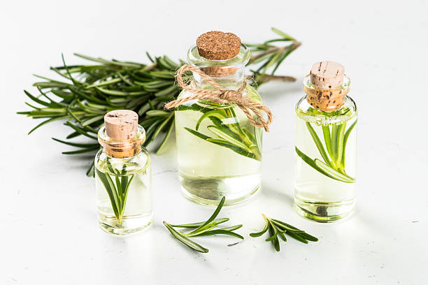 istock Rosemary essential oil in the bottle on white. 2226501049