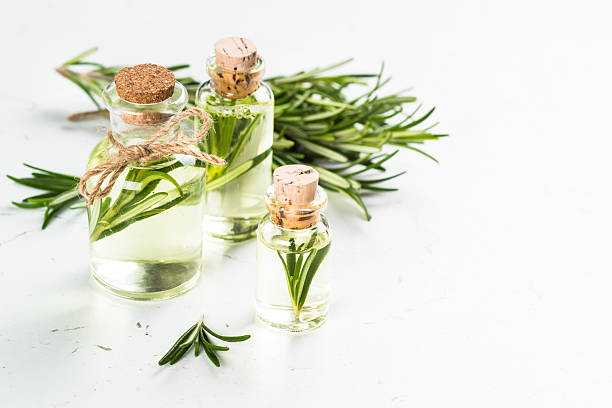 istock Rosemary essential oil in the bottle on white. 2226501050