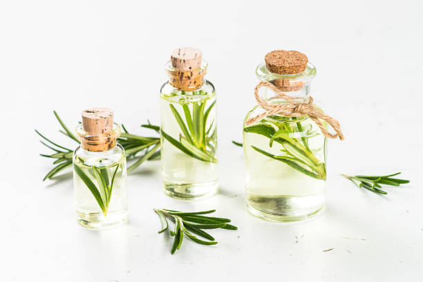 istock Rosemary essential oil in the bottle on white. 2226501120