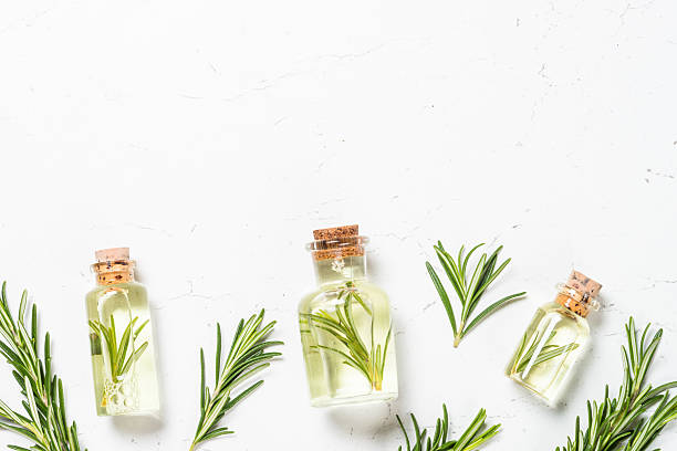 istock Rosemary essential oil in the bottle on white. 2226502712
