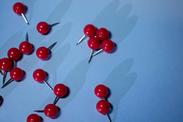 3d Render Push Pins Multi Colored on White Background Clipping path, Can be used for reminder and note paper concept. (İsolated on white and Clipping path)