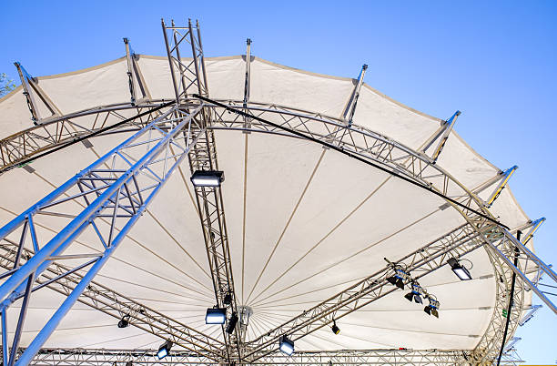 istock Central structure of a large outdoor canopy displaying metal framework and lights during an event setup in bright daylight 2226508504