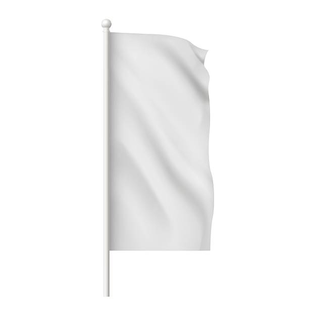 istock White waving flag template, clean fabric vertical canvas for promotion design, flag on flagpole vector 3d mockup 2226511726