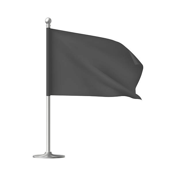 istock Black waving flag template, clean fabric horizontal canvas for promotion design, flag on flagpole vector 3d mockup 2226511744
