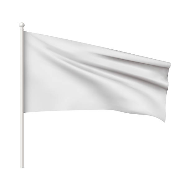 istock White waving flag template, clean horizontal canvas promotion design, empty blank of flag on flagpole vector 3d mockup 2226511835
