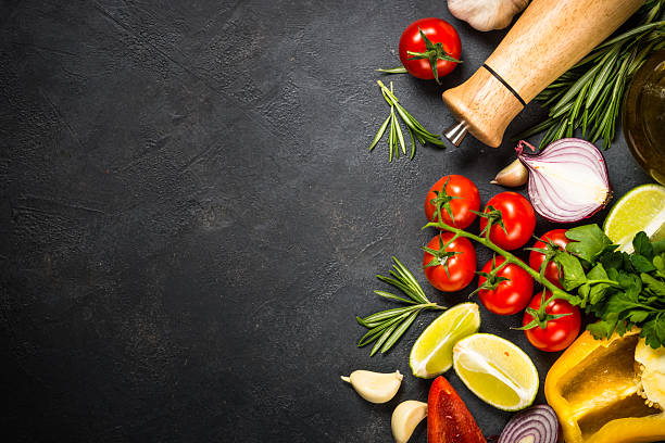 istock Food cooking background on black table. 2226518171