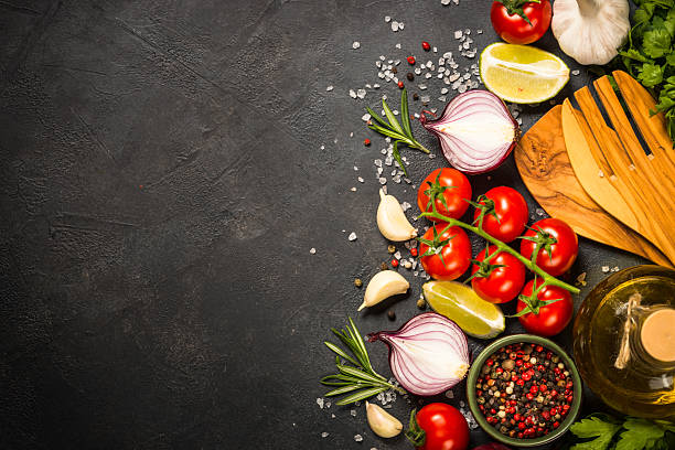 istock Food cooking background on black table. 2226518231