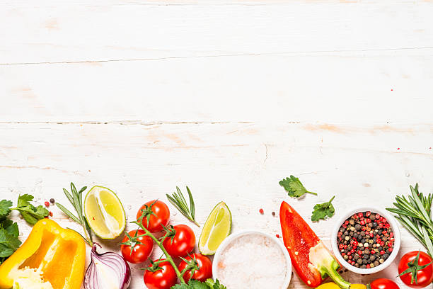 istock Food cooking background on white wooden table. 2226518347