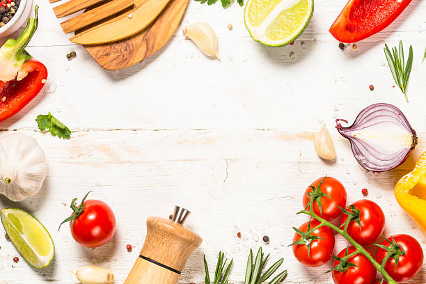 istock Food cooking background on white wooden table. 2226518435