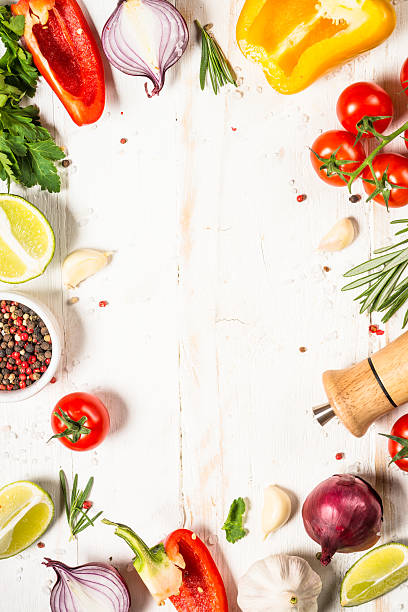 istock Food cooking background on white wooden table. 2226518608
