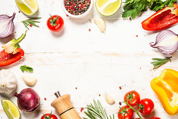 istock Food cooking background on white wooden table. 2226518639