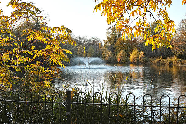 London, England,  the United Kingdom - 01st February 2024: Italian Gardens historic fountains located in Hyde Park in the daytime. it was taken on the north side of Kensington Gardens.