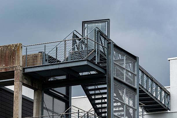 Steel stairs on the exterior of a building.