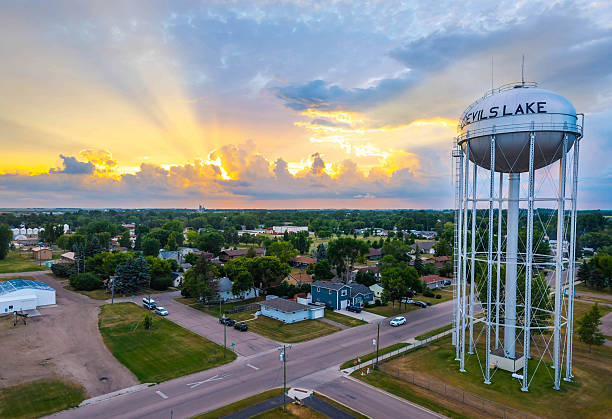 istock Scenic view of Devils Lake Water Tower at golden sunset light 2226536400