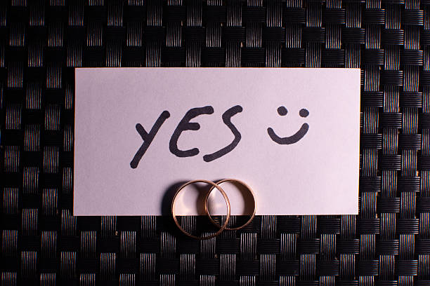 istock Written paper accepting the marriage proposal with the wedding ring. 2226540585