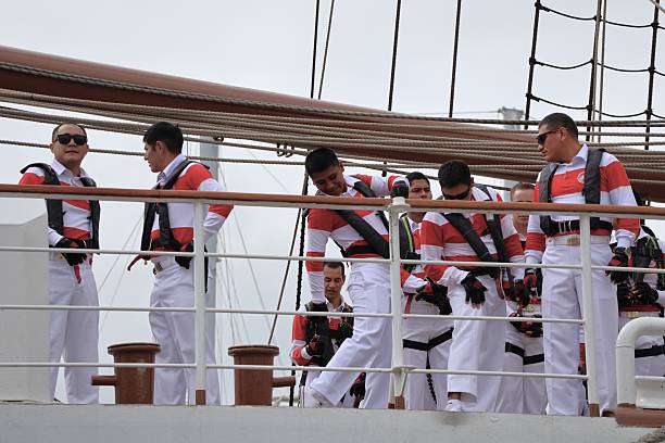 Aberdeen 22nd July 2025 Scotland,Bap Union Tall Ship Crew Preparing for Departure from Aberdeen. The crew of the Peru Tall Ship actively prepares for departure from Aberdeen Harbour. Sailors are busy on deck handling lines and rigging, marking the ship's undocking or 'sail away' process on the final day of the Tall Ships Races